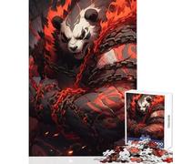 Rompecabezas de 1000 Piezas para Adultos diseño de Panda Guerrero Ardiente Ideal para Decorar el hogar Regalo de cumpleaños Juego Educativo con póster y Hoja de Trivia a Juego 38x52cm