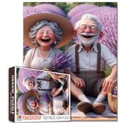 Rompecabezas de 1000 piezas para adultos, diseño de pareja vieja sentada en el jardín, rompecabezas de lavanda que ríe de la abuela y el abuelo, rompecabezas imposible, difícil, desafiante, para