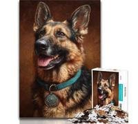 Rompecabezas de 1000 Piezas para Adultos diseño de Pastor alemán Feliz para Adolescentes Juguetes adictivos para el Cerebro y la decoración del hogar 26x38cm