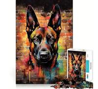 Rompecabezas de 1000 Piezas para Adultos,diseño de Pastor Belga Malinois con Grafiti,Ideal para Recortar,decoración,Juego para concentrarse,Juego Relajante,Escena navideña,Arte (38x52cm)