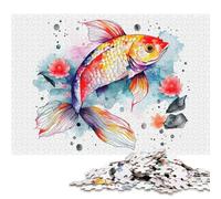 Rompecabezas de 1000 Piezas para Adultos, diseño de Peces koi en Acuarela, Rompecabezas Cuadrado Creativo para Adultos, Rompecabezas de Madera para decoración del hogar (75x50cm)