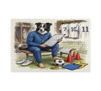 Rompecabezas de 1000 piezas para adultos, diseño de perro Border Collie de fútbol 2026, listo para combinar, rompecabezas de madera, diseño deportivo para entretenimiento en casa