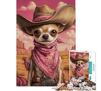 Rompecabezas de 1000 Piezas para Adultos diseño de Perro Chihuahua Vaquero Juguete para decoración de Pared difícil único Ideal para cumpleaños y Regalos (tamaño 50x75cm)