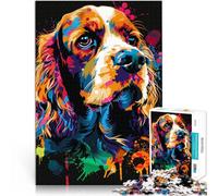 Rompecabezas de 1000 piezas para adultos, diseño de perro Cocker Spaniel inglés, juego de reflexión 50 x 70 cm, con póster y hoja de preguntas y respuestas para adolescentes de 14 años y más.