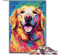 Rompecabezas de 1000 Piezas para Adultos,diseño de Perro Golden Retriever Sonriente,Hecho de Madera,Ideal como decoración artística o Regalo de cumpleaños,50x75cm para cumpleaños,Vacaciones