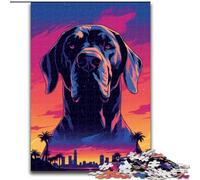 Rompecabezas de 1000 Piezas para Adultos, diseño de Perro Gran danés al Atardecer, de Madera, Mayores de 14 años, 50x75cm, Ideal para una Noche de Juegos en Familia