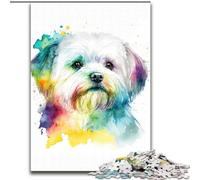 Rompecabezas de 1000 Piezas para Adultos,diseño de Perro maltés en Acuarela,Hecho de Madera,Juego Familiar Interactivo,Apto para Mayores de 14 años,50x75cm,un Regalo Ideal para Navidad o cumpleaños