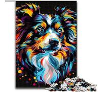 Rompecabezas de 1000 Piezas para Adultos, diseño de Perro Pastor Americano en Miniatura, Fabricado en cartón, Ideal para Halloween, Navidad y cumpleaños, 1000 Piezas(26x38cm)