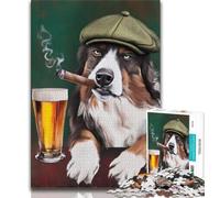 Rompecabezas de 1000 Piezas para Adultos, diseño de Perro Pastor Australiano fumando 1000 Piezas para Adolescentes, cumpleaños para Adultos, Juego Familiar y pasatiempo 50x75cm