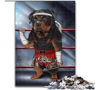 Rompecabezas de 1000 Piezas para Adultos,diseño de Perro Rottweiler,Boxeo tailandés,Hecho de Madera Padres,Parejas y Amigos Mayores de 14 años 50x75cm Ideal para cumpleaños