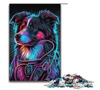 Rompecabezas de 1000 Piezas para Adultos diseño de Perros de Guerra de neón cumpleaños para Adolescentes a Partir de 14 años (38 x 26 cm).
