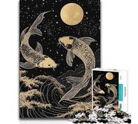 Rompecabezas de 1000 Piezas para Adultos, diseño de pez koi Dorado en Kanagawa Aaves, Juego Educativo Familiar, Ideas de Regalo educativas, 38x26cm (1000 Piezas)