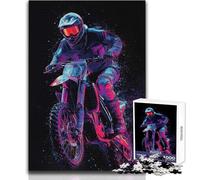 Rompecabezas de 1000 piezas para adultos, diseño de piloto de motocross con luces de neón, ideal para relajarse en el tiempo libre, corte limpio, sin costuras, entrelazado, tamaño del juguete: 38x52cm