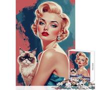 Rompecabezas de 1000 Piezas para Adultos diseño de Pin-up Rubia con Retrato de Gato Juguetes antiestrés Regalos de cumpleaños Juegos educativos interacción Entre Padres e Hijos tamaño 38x52cm