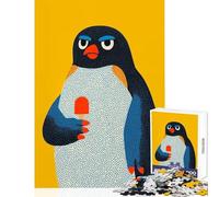 Rompecabezas de 1000 Piezas para Adultos diseño de pingüino con Paleta sobre Fondo Amarillo Juguete Educativo Regalo de cumpleaños Juegos Divertidos para fomentar el Amor en Pareja (tamaño 50x75cm)
