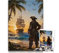 Rompecabezas de 1000 Piezas para Adultos, diseño de Piratas en la Playa al Atardecer, Ideal para un rato de Relax, Troquelado de precisión Fina, tamaño 50x75cm