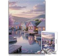 Rompecabezas de 1000 Piezas para Adultos, diseño de Pueblo Puerto Tranquilo al Amanecer, Pastel Sereno, para Disfrutar del Tiempo Libre, Juguete de precisión Troquelado avanzado, tamaño 38x52cm