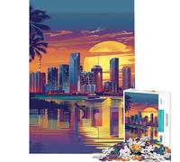 Rompecabezas de 1000 Piezas para Adultos diseño de Puesta de Sol en Miami Ideal para Relajarse Jugar divertirse Jugar un Juguete Educativo Amigo Invisible o como decoración