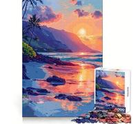 Rompecabezas de 1000 Piezas para Adultos,diseño de Puesta de Sol Hawaiana en Pixel Art,Corte preciso,decoración,Juego de concentración,Regalo,Tiempo Libre,decoración navideña para Pared 50x75cm