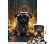Rompecabezas de 1000 Piezas para Adultos diseño de Pug con Amigos fantasmales Juguete Educativo para Fiesta de Halloween Gran Regalo y Juegos Familiares Entrena tu Cerebro y Tus Manos tamaño 38x52cm