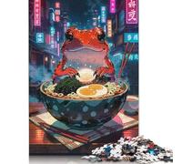 Rompecabezas de 1000 Piezas para Adultos, diseño de Rana Comiendo Ramen, de Madera, Ideal para Decorar el hogar, Regalos navideños, 1000 Piezas (75 x 50 cm)
