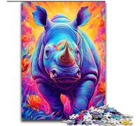 Rompecabezas de 1000 Piezas para Adultos, diseño de Rinoceronte neón, Ideal para Fiestas, cumpleaños y Noches de Juegos en Familia tamaño 38x26cm