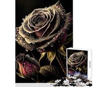 Rompecabezas de 1000 Piezas para Adultos diseño de Rosa Negra con Gotas de rocío Juguetes antiestrés Regalos para Mujeres y Hombres Juego Familiar Actividades Divertidas en casa tamaño 38x52cm