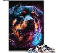 Rompecabezas de 1000 Piezas para Adultos,diseño de Rottweiler de Colores,Hecho de Madera,Ideal como decoración o Regalo de cumpleaños,Ideal para Manualidades Familiares y Divertidas
