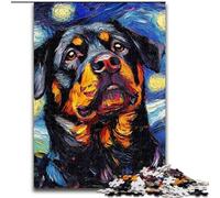 Rompecabezas de 1000 Piezas para Adultos, diseño de Rottweiler Night Sky de Madera, Navidad y Año Nuevo, 50x75cm, Actividad de Juego Familiar Atractiva
