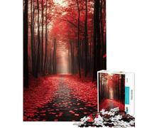 Rompecabezas de 1000 Piezas para Adultos diseño de Sendero en el Bosque Rojo Ideal para Toda la Familia Un desafío difícil Amigos y Familiares (tamaño 38x52cm)