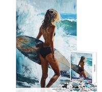 Rompecabezas de 1000 Piezas para Adultos diseño de Surfista Caminando con Tabla Juguetes antiestrés Regalos para Mujeres y Hombres Juego Educativo interacción Entre Padres e Hijos tamaño 38x26cm