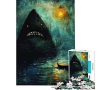 Rompecabezas de 1000 Piezas para Adultos diseño de tiburón Gigante a la luz de la Luna Ideal para Adolescentes Juegos Divertidos decoración de Pared cumpleaños (tamaño 50x75cm)