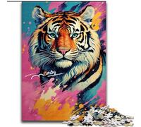 Rompecabezas de 1000 Piezas para Adultos, diseño de Tigre Colorido de Madera, para Adolescentes Mayores de 14 años, decoración del hogar, 50x75cm, para cumpleaños, Fiestas y Ocasiones Especiales