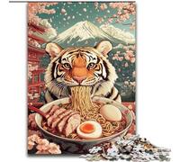 Rompecabezas de 1000 Piezas para Adultos, diseño de Tigre Comiendo Ramen, de Madera, Ideal para Decorar el hogar o la Oficina, tamaño 50x75cm
