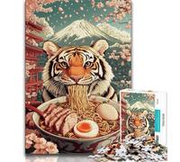 Rompecabezas de 1000 Piezas para Adultos, diseño de Tigre Comiendo Ramen Un Juego desafiante Ideal para Regalar a Toda la Familia (tamaño 75x50cm)