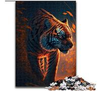 Rompecabezas de 1000 Piezas para Adultos, diseño de Tigre neón de Madera, decoración para el hogar 50x75cm, Ideal para Adolescentes