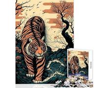 Rompecabezas de 1000 Piezas para Adultos diseño de Tigre Ukiyo E Japón y China Juego de ingenio para Pasar el Tiempo en casa Juguete Educativo para cumpleaños (50x75cm)