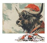 Rompecabezas de 1000 Piezas para Adultos, diseño de Toro con Gafas, Estilo Vintage, Cuadrado, de Madera, decoración para el hogar (75x50cm).