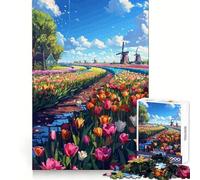 Rompecabezas de 1000 Piezas para Adultos,diseño de Tulipanes holandeses,Pixel Art,Bordes Finos,Manualidades,Desarrollo Mental,diversión,relajación,Juego de cumpleaños,Regalo 50x75cm