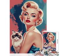 Rompecabezas de 1000 Piezas para Adultos diseño de una Rubia Pin-up con Retrato de Gato Juguete para decoración de Pared Regalo de cumpleaños Juego Familiar colección de Artistas Bellas Artes 50x75cm