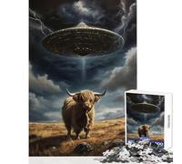 Rompecabezas de 1000 Piezas para Adultos diseño de Vaca de Las Tierras Altas OVNI abducción Juguetes antiestrés Regalos de cumpleaños Juegos educativos interacción Entre Padres e Hijos tamaño 38x26cm
