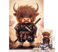 Rompecabezas de 1000 Piezas para Adultos diseño de Vaca samurái de Las Tierras Altas con Flores de Cerezo Juguetes antiestrés Regalos de cumpleaños para Juegos educativos con Piezas de Formas