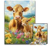Rompecabezas de 1000 Piezas para Adultos, diseño de Vaca y Ternera, de Madera, Ideal para fomentar el Amor en Pareja a Partir de los 14 años, 50x75cm