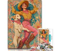 Rompecabezas de 1000 Piezas para Adultos, diseño de Vaquera y Perro Entre Flores Silvestres Divertida Actividad para el hogar, Ideal para días de Lluvia, Regalo de cumpleaños (75x50cm)