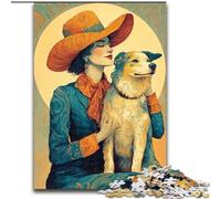 Rompecabezas de 1000 Piezas para Adultos, diseño de Vaquera y Perro Entre Flores Silvestres, Ideal para Adolescentes y familias, Ideal para Decorar y estimular el Pensamiento tamaño 50x75cm