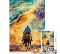 Rompecabezas de 1000 Piezas para Adultos diseño de Vaquero cabalgando hacia lo Desconocido Juguete Educativo Regalo de cumpleaños Juego Educativo descompresión Intelectual tamaño 50x75cm
