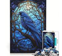 Rompecabezas de 1000 Piezas para Adultos, diseño de vidriera del Cuervo Azul, Juego Interactivo, Ideal para Reducir el estrés, cumpleaños 38x52cm