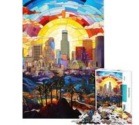 Rompecabezas de 1000 Piezas para Adultos diseño de vidrieras de Los Ángeles Juego de ingenio decoración para el hogar Regalo desafiante (tamaño 50x75cm)