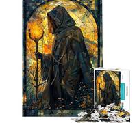 Rompecabezas de 1000 Piezas para Adultos diseño de vidrieras Mago del Fuego Juego práctico de Corte de precisión Ideal para Reducir el estrés (tamaño 38x52cm)