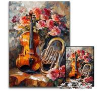 Rompecabezas de 1000 Piezas para Adultos, diseño de violín con Flores, para Mayores de 14 años, Ideal para el hogar, Regalos de cumpleaños y Viajes, 50x75cm